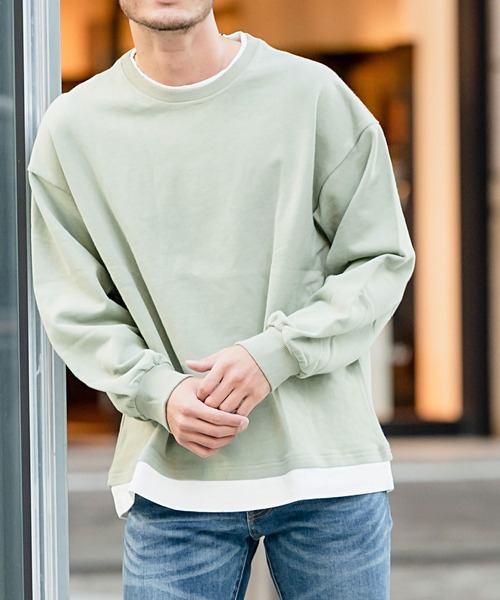 Vicci(ビッチ)の「『vicci/ヴィッチ』裏毛フェイクレイヤードクルーネックビッグトレーナー(スウェット・メンズ・ベージュ/チャコール/ブラック/ホワイト/オリーブ/ブラウン・XL/L/M)」の1枚目の写真