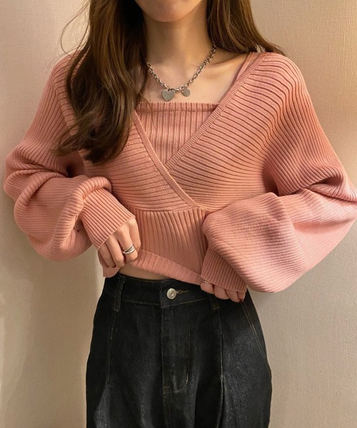 Girly Doll(ガーリードール)の「レイヤードニット(ニット/セーター・レディース・ホワイト/ブラック/ブラウン/レッド/ピンク/ネイビー/グレー/カーキ・フリー)」の7枚目の写真