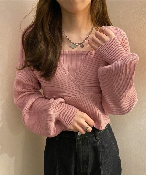Girly Doll(ガーリードール)の「レイヤードニット(ニット/セーター・レディース・ホワイト/ブラック/ブラウン/レッド/ピンク/ネイビー/グレー/カーキ・フリー)」の14枚目の写真