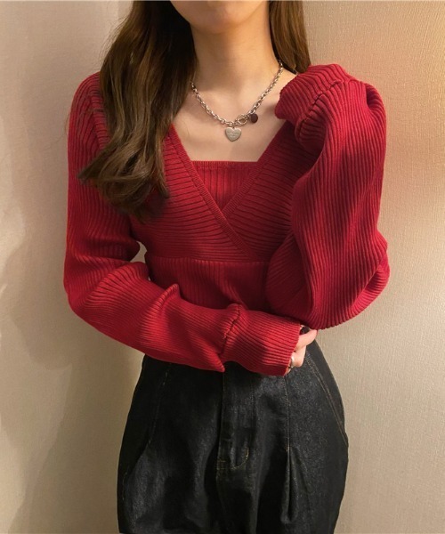 Girly Doll(ガーリードール)の「レイヤードニット(ニット/セーター・レディース・ホワイト/ブラック/ブラウン/レッド/ピンク/ネイビー/グレー/カーキ・フリー)」の16枚目の写真