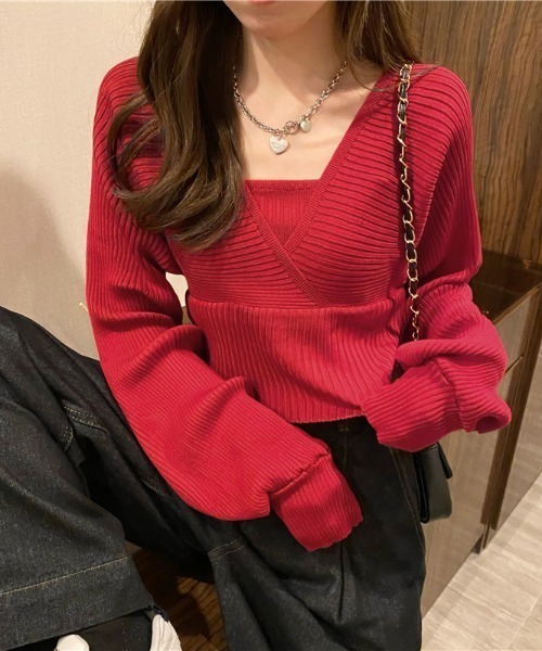 Girly Doll(ガーリードール)の「レイヤードニット(ニット/セーター・レディース・ホワイト/ブラック/ブラウン/レッド/ピンク/ネイビー/グレー/カーキ・フリー)」の17枚目の写真