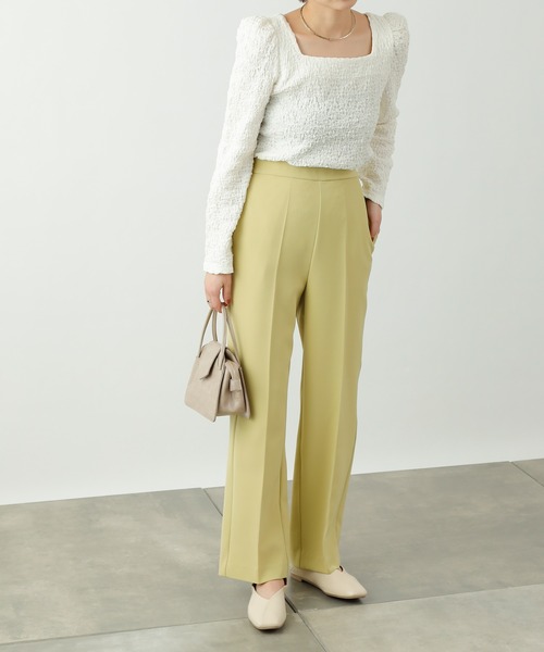 COLONY 2139（コロニートゥーワンスリーナイン）の「ダブルクロスセンタープレスストレートパンツ(セットアップ可)（スラックス・レディース・ブラック/ベージュ/イエロー・MEDIUM/LARGE）」の11枚目の写真