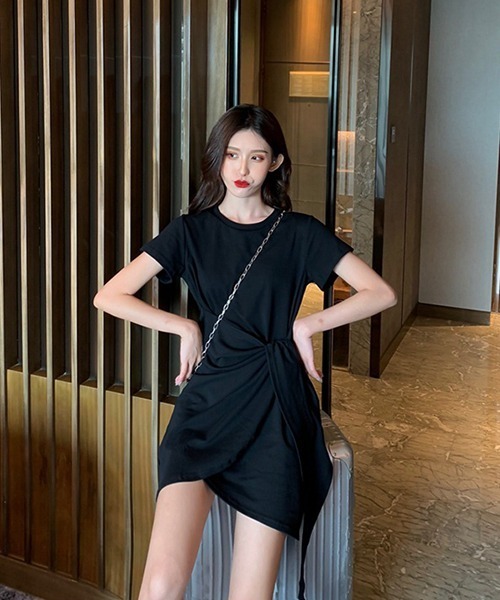 SVEC（シュベック）の「サイドリボン Tシャツ ワンピース（ワンピース・レディース・ブラック/グレー・L/M）」の2枚目の写真