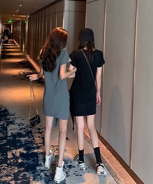 SVEC（シュベック）の「サイドリボン Tシャツ ワンピース（ワンピース・レディース・ブラック/グレー・L/M）」の15枚目の写真