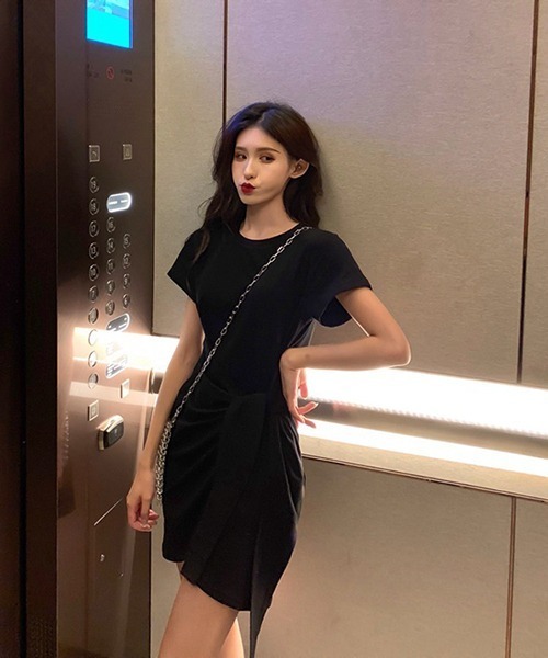 SVEC（シュベック）の「サイドリボン Tシャツ ワンピース（ワンピース・レディース・ブラック/グレー・L/M）」の10枚目の写真