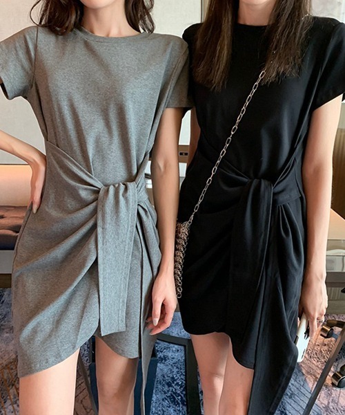 SVEC（シュベック）の「サイドリボン Tシャツ ワンピース（ワンピース・レディース・ブラック/グレー・L/M）」の5枚目の写真