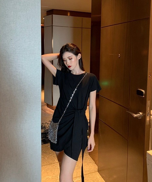 SVEC（シュベック）の「サイドリボン Tシャツ ワンピース（ワンピース・レディース・ブラック/グレー・L/M）」の17枚目の写真