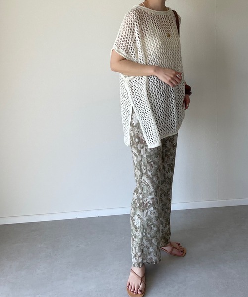 y/m by misato（イムバイミサト）の「メッシュ編みチュニック（チュニック・レディース・ブラック/ベージュ/オフホワイト・FREE）」の4枚目の写真