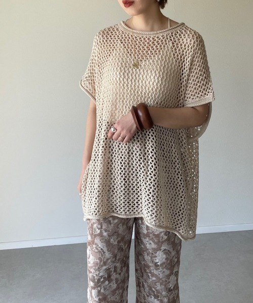 y/m by misato（イムバイミサト）の「メッシュ編みチュニック（チュニック・レディース・ブラック/ベージュ/オフホワイト・FREE）」の21枚目の写真