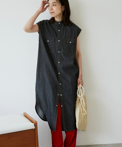 Auntie Rosa Holiday（アンティローザホリデー）の「デニムノースリーブシャツワンピース（ワンピース・レディース・ブラック/ブルー・SMALL/FREE）」の15枚目の写真