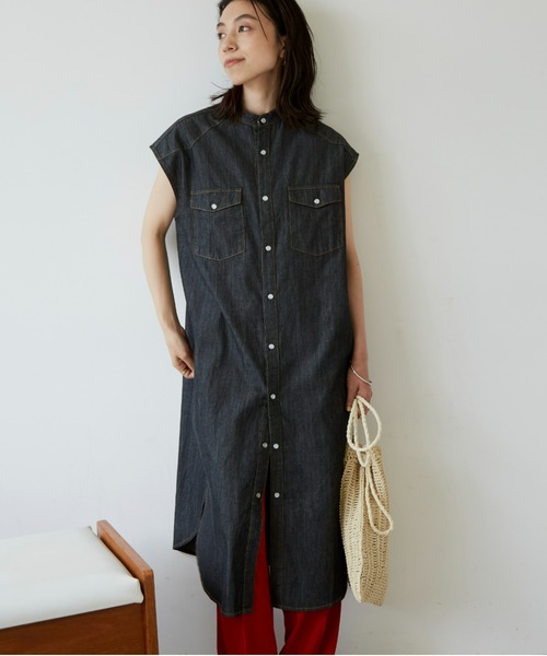 Auntie Rosa Holiday（アンティローザホリデー）の「デニムノースリーブシャツワンピース（ワンピース・レディース・ブラック/ブルー・SMALL/FREE）」の17枚目の写真
