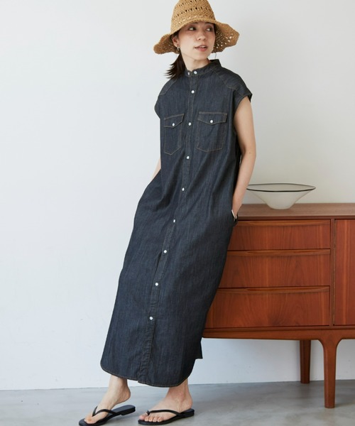 Auntie Rosa Holiday（アンティローザホリデー）の「デニムノースリーブシャツワンピース（ワンピース・レディース・ブラック/ブルー・SMALL/FREE）」の22枚目の写真