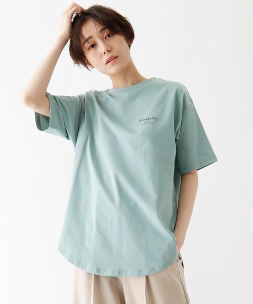 DRESKIP（ドレスキップ）の「◆ひんやり　転写プリントTシャツ（Tシャツ/カットソー・レディース・ライトベージュ/グリーン系/グレー系その他/オフホワイト・02/03）」の4枚目の写真