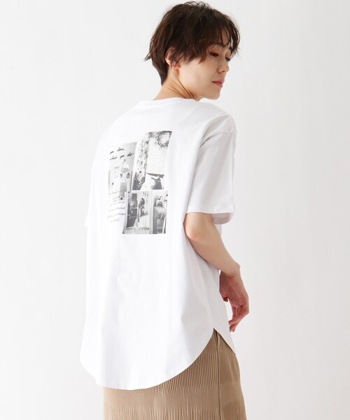 DRESKIP（ドレスキップ）の「◆ひんやり　転写プリントTシャツ（Tシャツ/カットソー・レディース・ライトベージュ/グリーン系/グレー系その他/オフホワイト・02/03）」の2枚目の写真