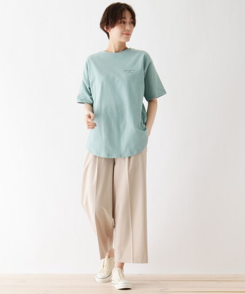 DRESKIP（ドレスキップ）の「◆ひんやり　転写プリントTシャツ（Tシャツ/カットソー・レディース・ライトベージュ/グリーン系/グレー系その他/オフホワイト・02/03）」の9枚目の写真