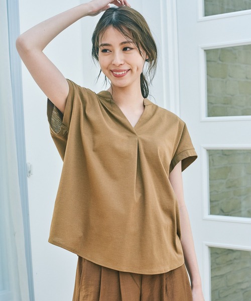 BAYFLOW(ベイフロー)の「【Ethically Made(エシカリーメイド)】EGスキッパーT(Tシャツ/カットソー・レディース・キャメル/ネイビー・FREE)」の2枚目の写真