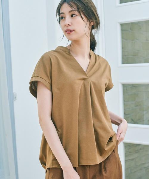BAYFLOW(ベイフロー)の「【Ethically Made(エシカリーメイド)】EGスキッパーT(Tシャツ/カットソー・レディース・キャメル/ネイビー・FREE)」の13枚目の写真