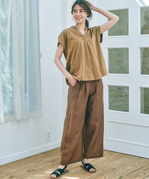 BAYFLOW(ベイフロー)の「【Ethically Made(エシカリーメイド)】EGスキッパーT(Tシャツ/カットソー・レディース・キャメル/ネイビー・FREE)」の15枚目の写真