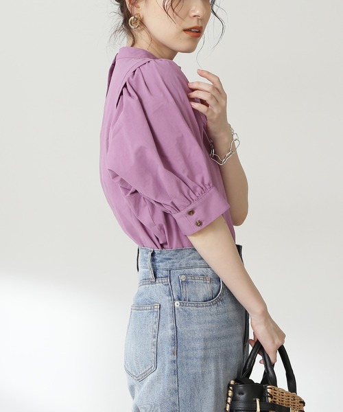 N.（N. Natural Beauty Basic）（エヌエヌナチュラルビューティーベーシック）の「◆タックショルダーパフスリーブブラウス（シャツ/ブラウス・レディース・チャコールグレー/ナチュラル/パープル・MEDIUM）」の7枚目の写真