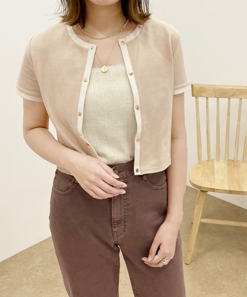 apres jour clair（アプレジュールクレア）の「【apres jour clair】バイカラードットボタントップス【ZOZOTOWN限定アイテム】（Tシャツ/カットソー・レディース・アイボリー/ベージュ/ブラウン系その他・X-LARGE/フリー）」の2枚目の写真