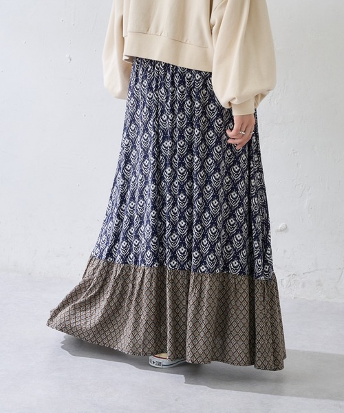 DISCOAT（ディスコート）の「VTG花柄パッチワークフレアスカート（スカート・レディース・ネイビー/キャメル・FREE）」の6枚目の写真