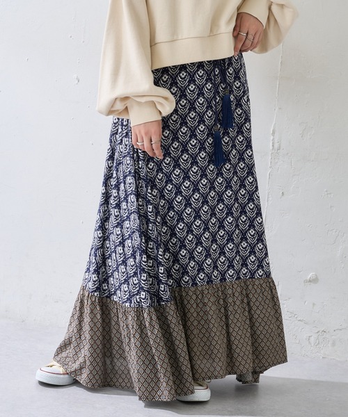 DISCOAT（ディスコート）の「VTG花柄パッチワークフレアスカート（スカート・レディース・ネイビー/キャメル・FREE）」の13枚目の写真