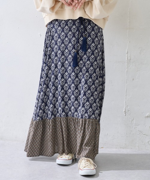 DISCOAT（ディスコート）の「VTG花柄パッチワークフレアスカート（スカート・レディース・ネイビー/キャメル・FREE）」の15枚目の写真