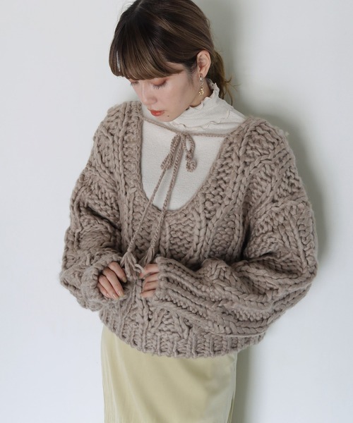 CLEIO（クレイオ）の「【CLEIO】ハンドメイド2WAYウェーブニット（ニット/セーター・レディース・アイボリー/ブラウン/ベージュ・FREE）」の3枚目の写真