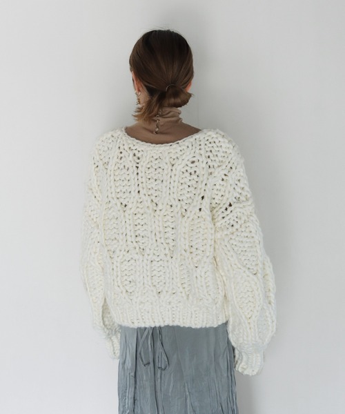 CLEIO（クレイオ）の「【CLEIO】ハンドメイド2WAYウェーブニット（ニット/セーター・レディース・アイボリー/ブラウン/ベージュ・FREE）」の10枚目の写真