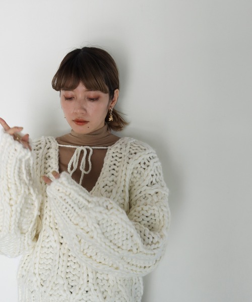 CLEIO（クレイオ）の「【CLEIO】ハンドメイド2WAYウェーブニット（ニット/セーター・レディース・アイボリー/ブラウン/ベージュ・FREE）」の16枚目の写真