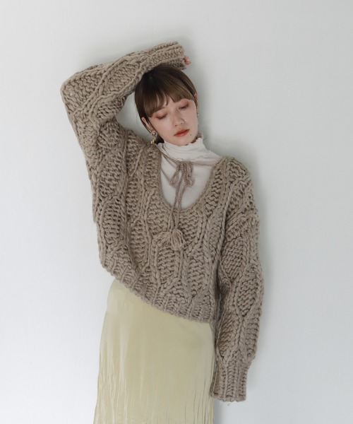 CLEIO（クレイオ）の「【CLEIO】ハンドメイド2WAYウェーブニット（ニット/セーター・レディース・アイボリー/ブラウン/ベージュ・FREE）」の22枚目の写真