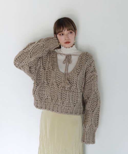 CLEIO（クレイオ）の「【CLEIO】ハンドメイド2WAYウェーブニット（ニット/セーター・レディース・アイボリー/ブラウン/ベージュ・FREE）」の7枚目の写真