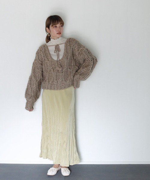 CLEIO（クレイオ）の「【CLEIO】ハンドメイド2WAYウェーブニット（ニット/セーター・レディース・アイボリー/ブラウン/ベージュ・FREE）」の5枚目の写真