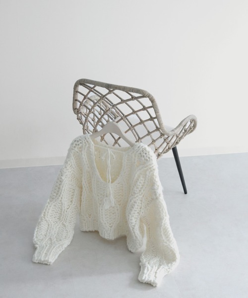 CLEIO（クレイオ）の「【CLEIO】ハンドメイド2WAYウェーブニット（ニット/セーター・レディース・アイボリー/ブラウン/ベージュ・FREE）」の12枚目の写真