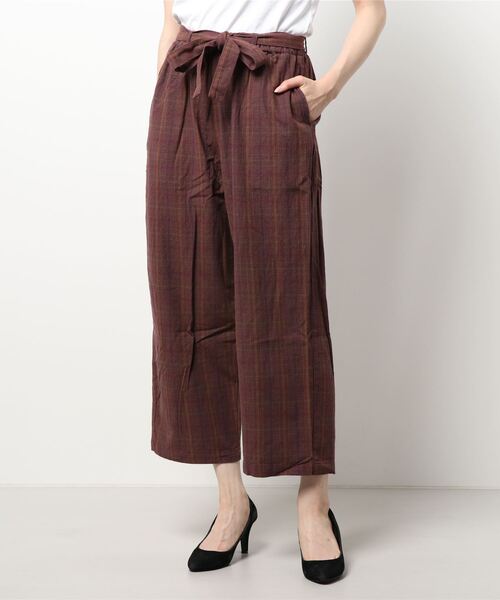 Samansa Mos2（サマンサ モスモス）の「綿麻ウエストリボンチェック柄パンツ（その他パンツ・レディース・ブラック/ネイビー/ブラウン/ボルドー・ﾌﾘ-）」の5枚目の写真