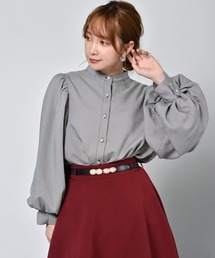 襟レースパワショルブラウス