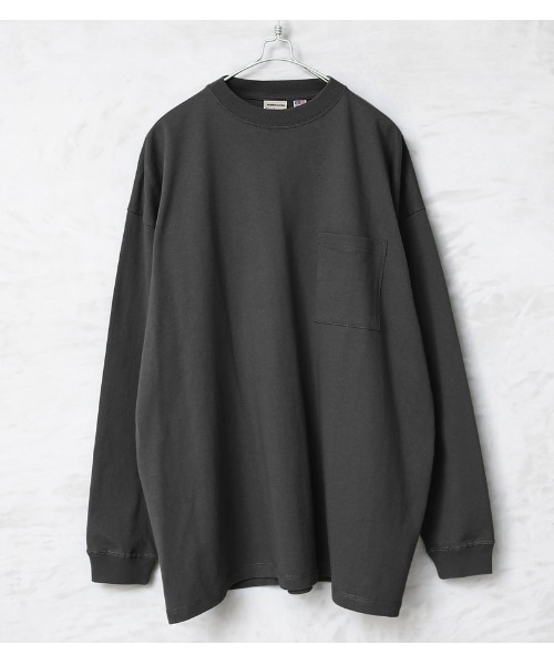 Goodwear（グッドウェア）の「Good wear グッドウェア 2W7-0502 袖リブ ポケット付き L/S SUPER BIG TEE（Tシャツ/カットソー・メンズ・ブラック/杢グレー/カーキブラウン/ベージュ/グレイッシュベージュ/ライトカーキ/ブルー系その他/ホワイト/ネイビー/チャコールグレー/イエロー系その他/ミント/オレンジ系その他/ライトピンク/グレー系その他/ブラウン・L/S/M/XL）」の6枚目の写真