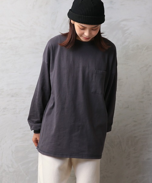 Goodwear（グッドウェア）の「Good wear グッドウェア 2W7-0502 袖リブ ポケット付き L/S SUPER BIG TEE（Tシャツ/カットソー・メンズ・ブラック/杢グレー/カーキブラウン/ベージュ/グレイッシュベージュ/ライトカーキ/ブルー系その他/ホワイト/ネイビー/チャコールグレー/イエロー系その他/ミント/オレンジ系その他/ライトピンク/グレー系その他/ブラウン・L/S/M/XL）」の4枚目の写真