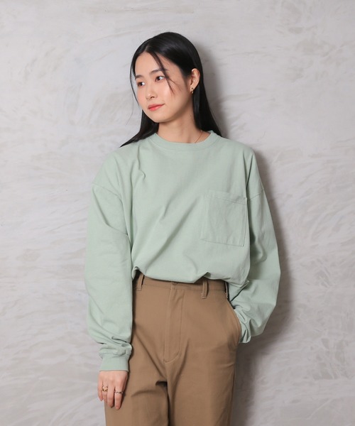 Goodwear（グッドウェア）の「Good wear グッドウェア 2W7-0502 袖リブ ポケット付き L/S SUPER BIG TEE（Tシャツ/カットソー・メンズ・ブラック/杢グレー/カーキブラウン/ベージュ/グレイッシュベージュ/ライトカーキ/ブルー系その他/ホワイト/ネイビー/チャコールグレー/イエロー系その他/ミント/オレンジ系その他/ライトピンク/グレー系その他/ブラウン・L/S/M/XL）」の11枚目の写真