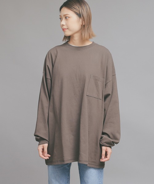 Goodwear（グッドウェア）の「Good wear グッドウェア 2W7-0502 袖リブ ポケット付き L/S SUPER BIG TEE（Tシャツ/カットソー・メンズ・ブラック/杢グレー/カーキブラウン/ベージュ/グレイッシュベージュ/ライトカーキ/ブルー系その他/ホワイト/ネイビー/チャコールグレー/イエロー系その他/ミント/オレンジ系その他/ライトピンク/グレー系その他/ブラウン・L/S/M/XL）」の8枚目の写真