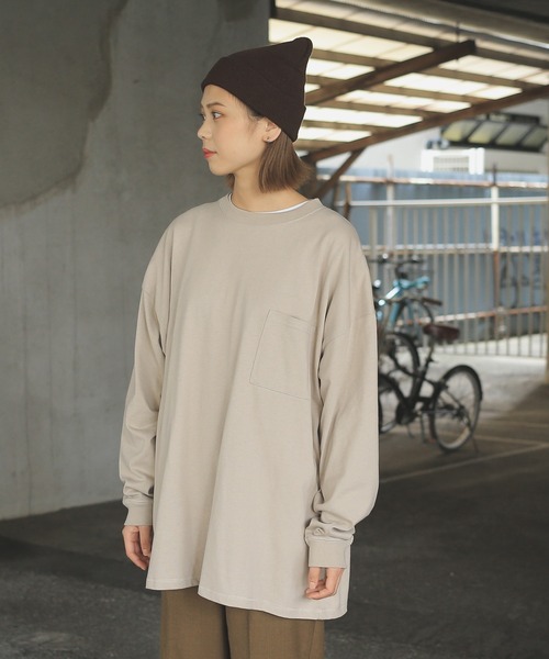 Goodwear（グッドウェア）の「Good wear グッドウェア 2W7-0502 袖リブ ポケット付き L/S SUPER BIG TEE（Tシャツ/カットソー・メンズ・ブラック/杢グレー/カーキブラウン/ベージュ/グレイッシュベージュ/ライトカーキ/ブルー系その他/ホワイト/ネイビー/チャコールグレー/イエロー系その他/ミント/オレンジ系その他/ライトピンク/グレー系その他/ブラウン・L/S/M/XL）」の18枚目の写真