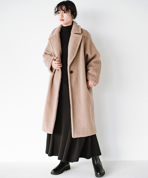 haco!（ハコ）の「眠くてたまらない日も毛布に包まれた気分で出かけられる！大人っぽかわいいロングボアチェスターコート（チェスターコート・レディース・ベージュ・SMALL/MEDIUM/LARGE/X-LARGE）」の6枚目の写真