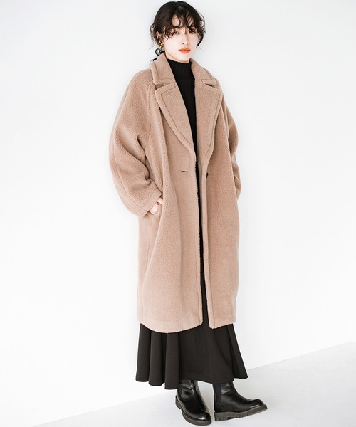 haco!（ハコ）の「眠くてたまらない日も毛布に包まれた気分で出かけられる！大人っぽかわいいロングボアチェスターコート（チェスターコート・レディース・ベージュ・SMALL/MEDIUM/LARGE/X-LARGE）」の7枚目の写真