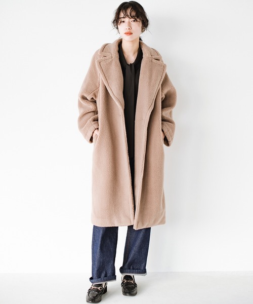 haco!（ハコ）の「眠くてたまらない日も毛布に包まれた気分で出かけられる！大人っぽかわいいロングボアチェスターコート（チェスターコート・レディース・ベージュ・SMALL/MEDIUM/LARGE/X-LARGE）」の13枚目の写真