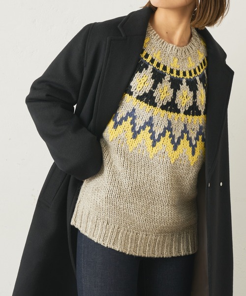 Lui's（ルイス）の「求心ジャガード編みノルディック柄クルーネックニット（ニット/セーター・レディース・グレー/ブラック/オフホワイト・FREE）」の3枚目の写真