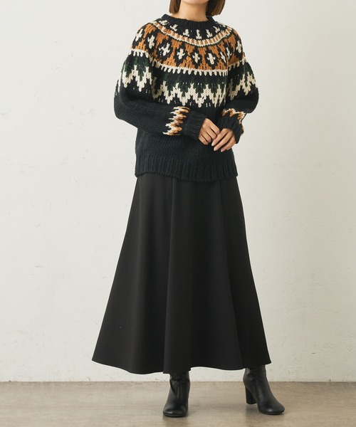 Lui's（ルイス）の「求心ジャガード編みノルディック柄クルーネックニット（ニット/セーター・レディース・グレー/ブラック/オフホワイト・FREE）」の7枚目の写真