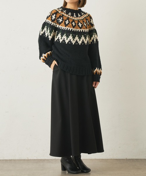 Lui's（ルイス）の「求心ジャガード編みノルディック柄クルーネックニット（ニット/セーター・レディース・グレー/ブラック/オフホワイト・FREE）」の11枚目の写真