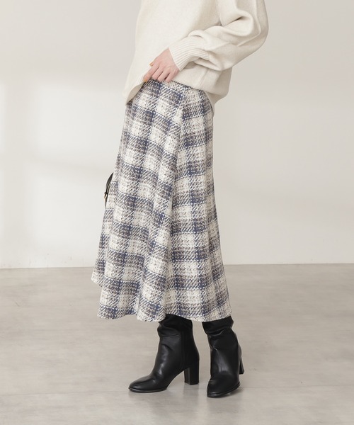 N.（N. Natural Beauty Basic）（エヌエヌナチュラルビューティーベーシック）の「【S Size Line】◆ツイードチェックフレアスカート（スカート・レディース・ブラック系その他/ブルー系その他・SMALL/MEDIUM）」の6枚目の写真