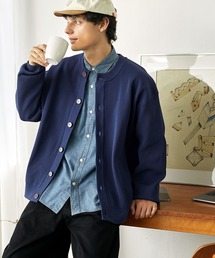 アゼ編み クルーネック/ラウンドネック ドロップショルダールーズニットカーディガン EMMA CLOTHES