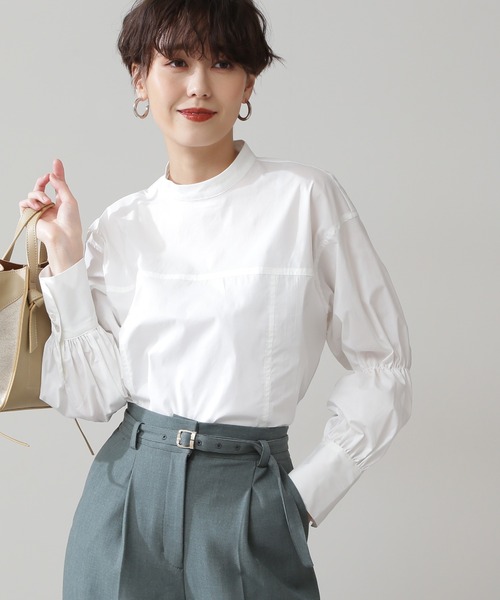 N.（N. Natural Beauty Basic）（エヌエヌナチュラルビューティーベーシック）の「◆ハイネックシャーリングスリーブブラウス（シャツ/ブラウス・レディース・オフホワイト/グリーン/ブラック・MEDIUM）」の2枚目の写真